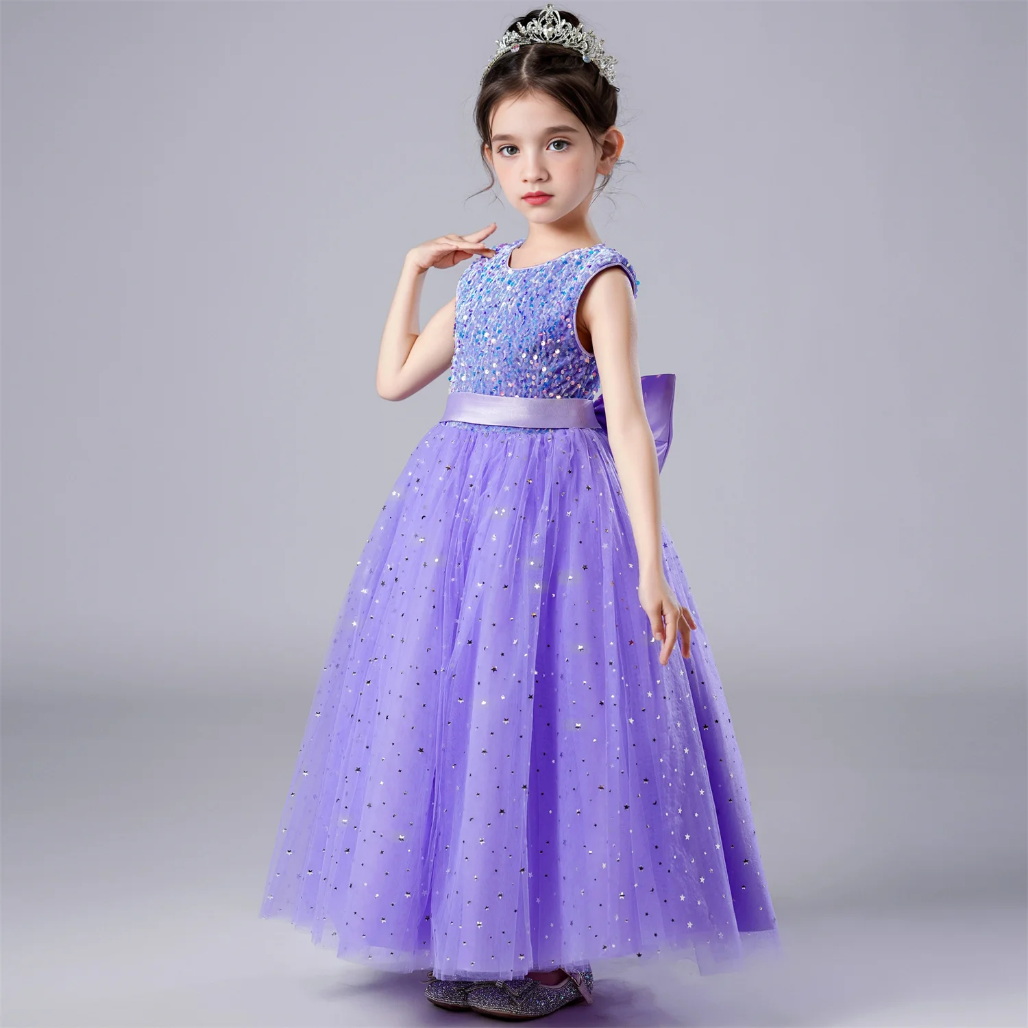 4-12 Years Kids Girl Sleeveless Princess Dress Baby Girl Wedding Birthday Party Long Dresses Children Gown With Big Bow