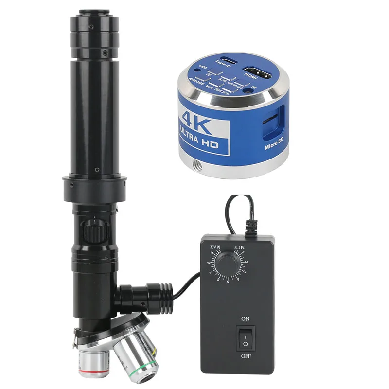 400X 1000X Zoom Cmount Coaxiale lichtlens 5X 10X 20X Microscoop achromatische objectieflens Coaxiaal licht + 24mp 4K videocamera
