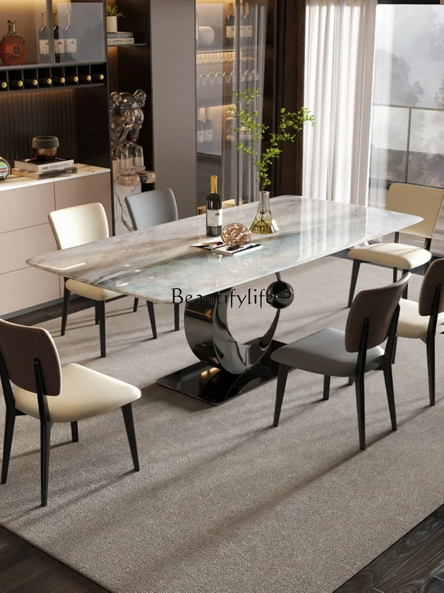 

z.*Light Luxury Rectangular Dining Tables and Chairs Set Natural Luxury Stone Marble