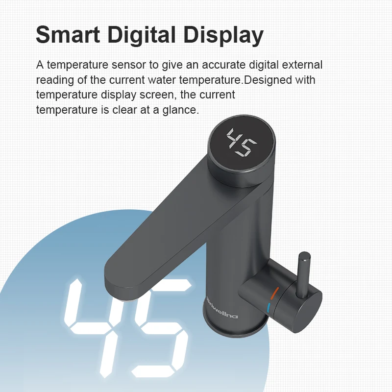 Briwellna-torneira elétrica com display digital, aço inoxidável, 220v, água quente instantânea, bico giratório, giro 120 °