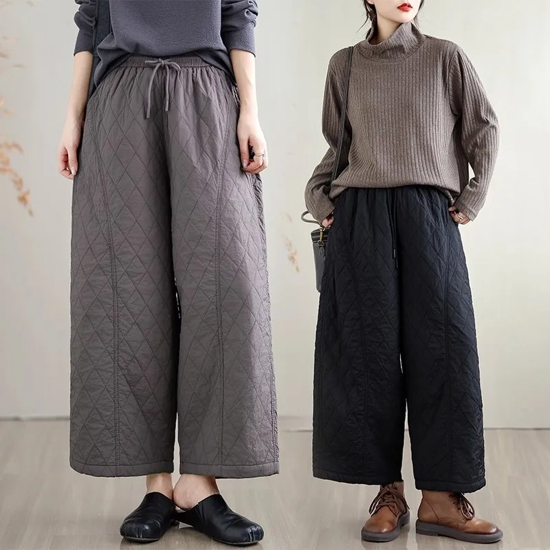 Autumn Winter Women Pants Korean Version Loose Large Size Lazy Casual High Waist Wide Leg Straight Cotton Trousers w1804