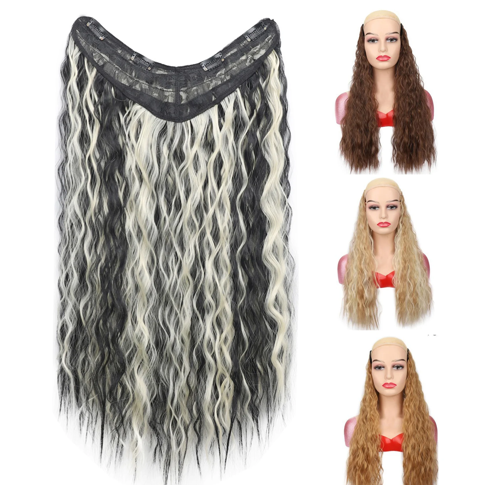 Zolin Hairpiece Clip in Hair Extension One Piece with 4 Clips Long Wavy Full Head Synthetic Hair for Girls Ladies Daily Wear
