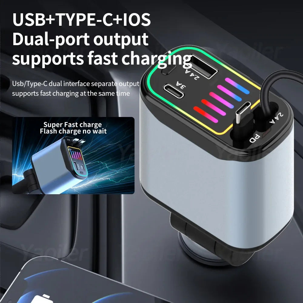 

2025 Upgraded Retractable Car USB Charger,120W Car Phone Charger with 2 USB Ports Fast Charging,for iPhone 16 15 14 13,Samsung