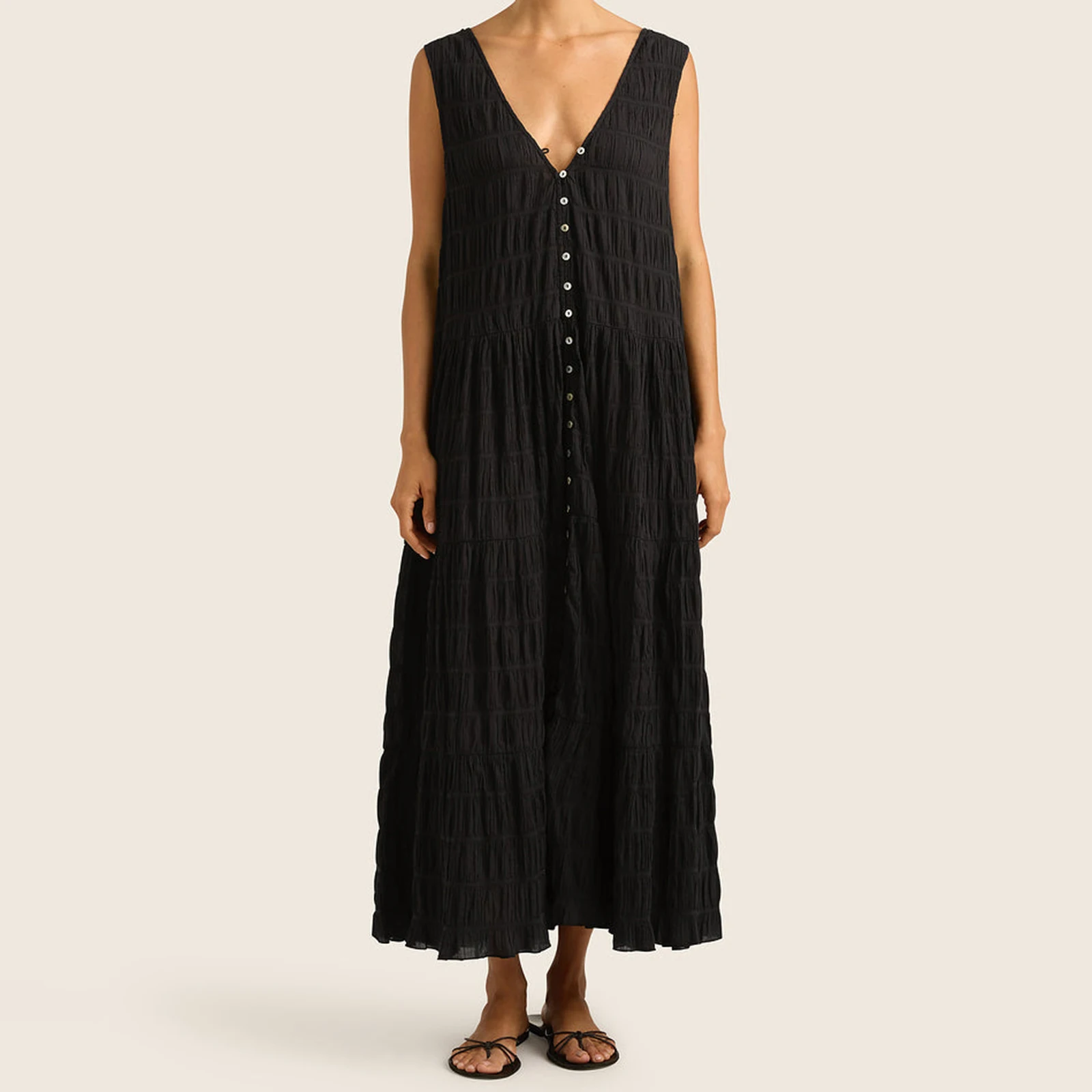 New Tank Long Dress For Women Summer Fashionable Solid Color Smocked Sleeveless Loose Dress Skin Friendly Hot Sale S-XL