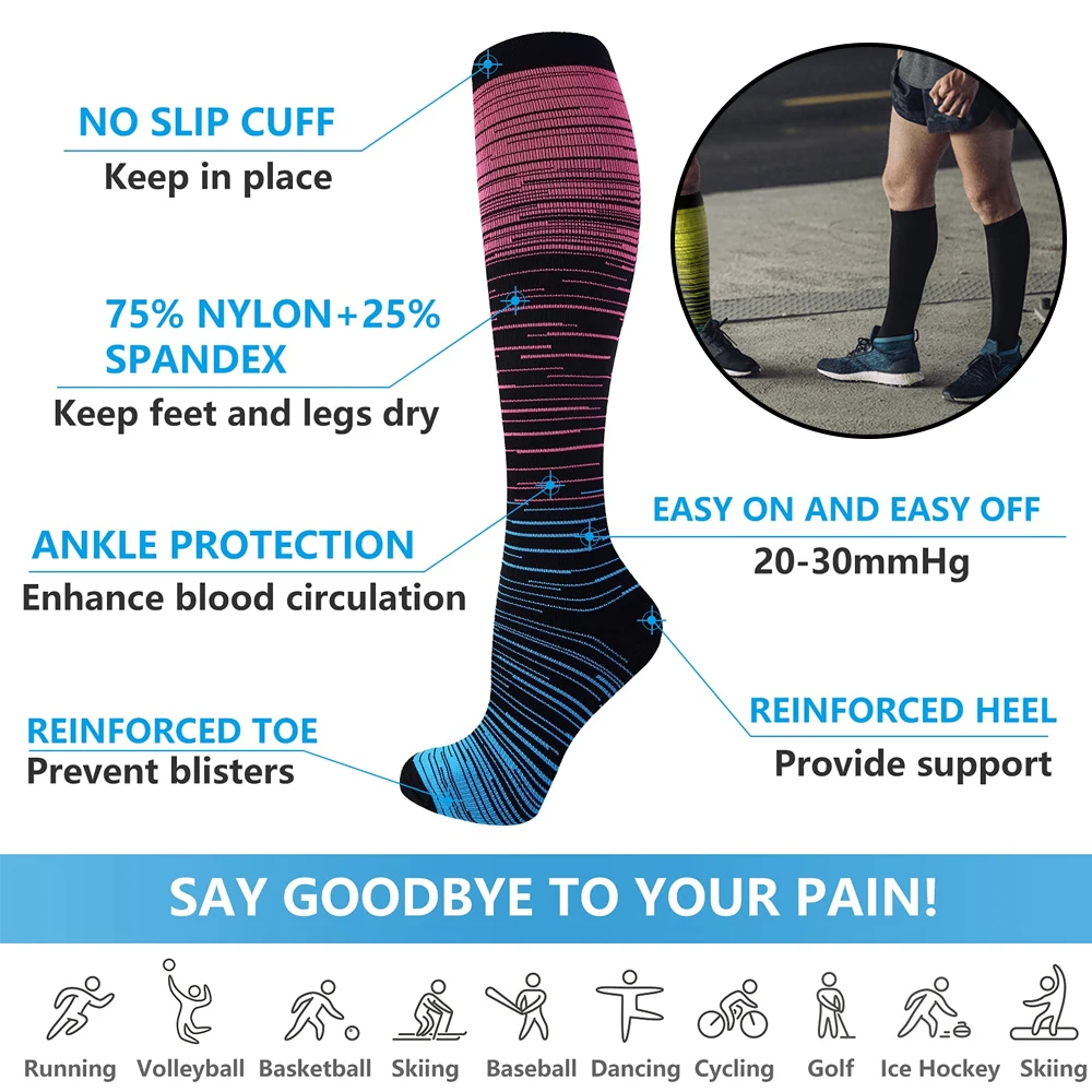 6 Pairs Compression Socks for Men & Women,15-20mmHg Is Best for Running, Athletic, Medical, Pregnancy, Travel