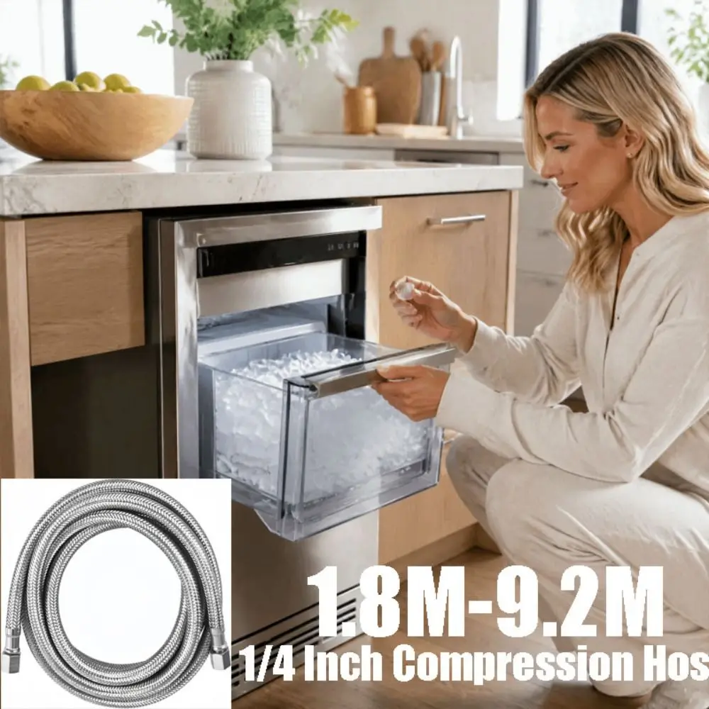 1.8M-9.2M Ice Maker Hose Brass Nut Brushed Finish 1/4 Inch Compression Hose High Pressure Resistant 1/4