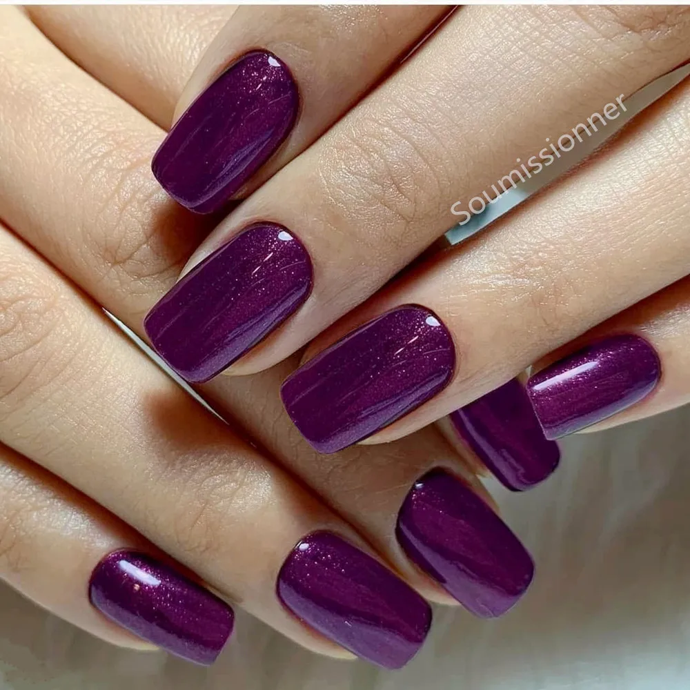 Acrylic Press On False Nails With Adhesive Glue Stickers 24Pcs DIY Long Square Fingernails Shiny Purple Manicure Fake Nail Tip