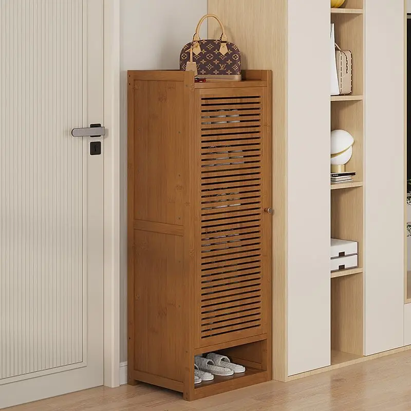 Solid Bamboo Shoe Cabinet with Doors Narrow Shoe Rack Multi-Layer Entryway Shoe Cabinet Organizer Space Saving Storage New