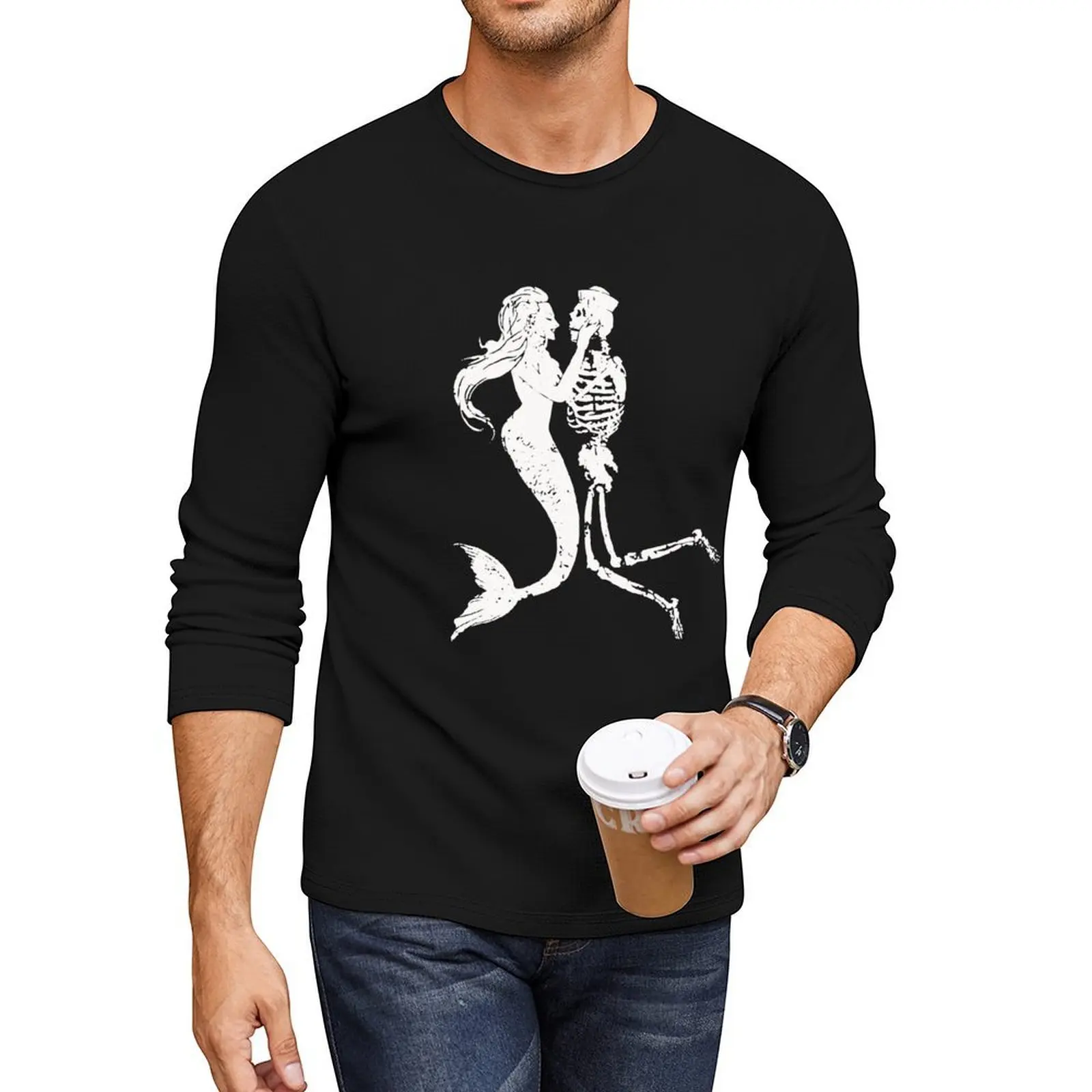 

Mermaid Skeleton Shirt Skull Graphic Under the Sea Long T-Shirt quick drying t-shirt shirts graphic tees men t shirt