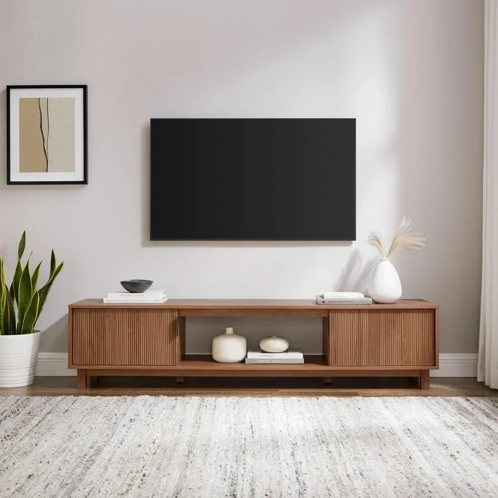 Modern Fluted-Door Low Stand for TVs up to 80 Inches