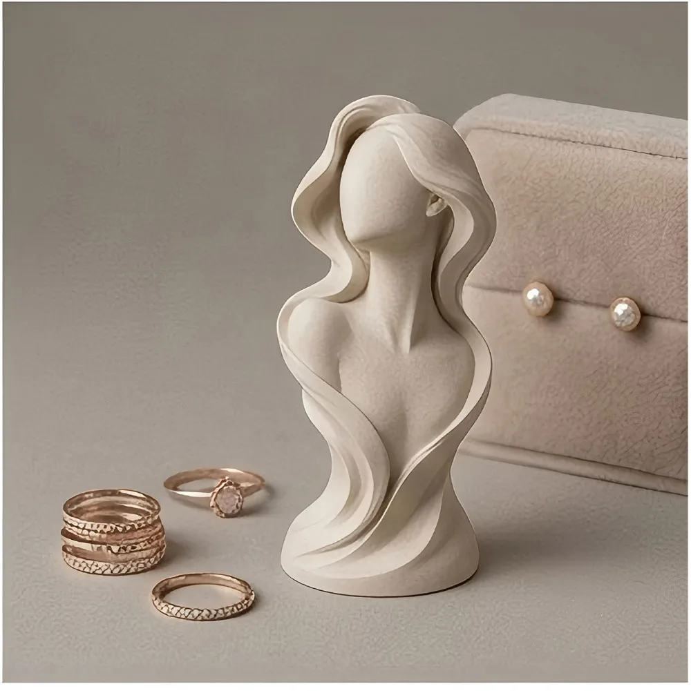 Sculpture de buste de femme abstraite sans visage aux cheveux longs, statue de femme imprimée en 3D, décoration esthétique pour bibliothèque, table, maison, cadeau
