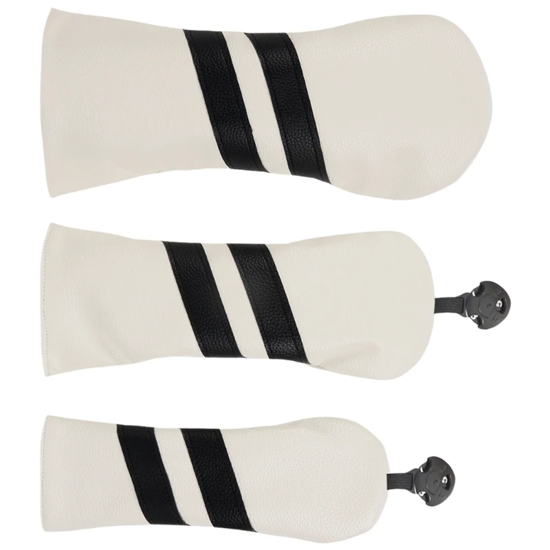 3Pcs PU Leather Golfs Club Head Cover Stripe Pattern Fairway Headcover Golfs Driver Fairway Hybrids Head Cover