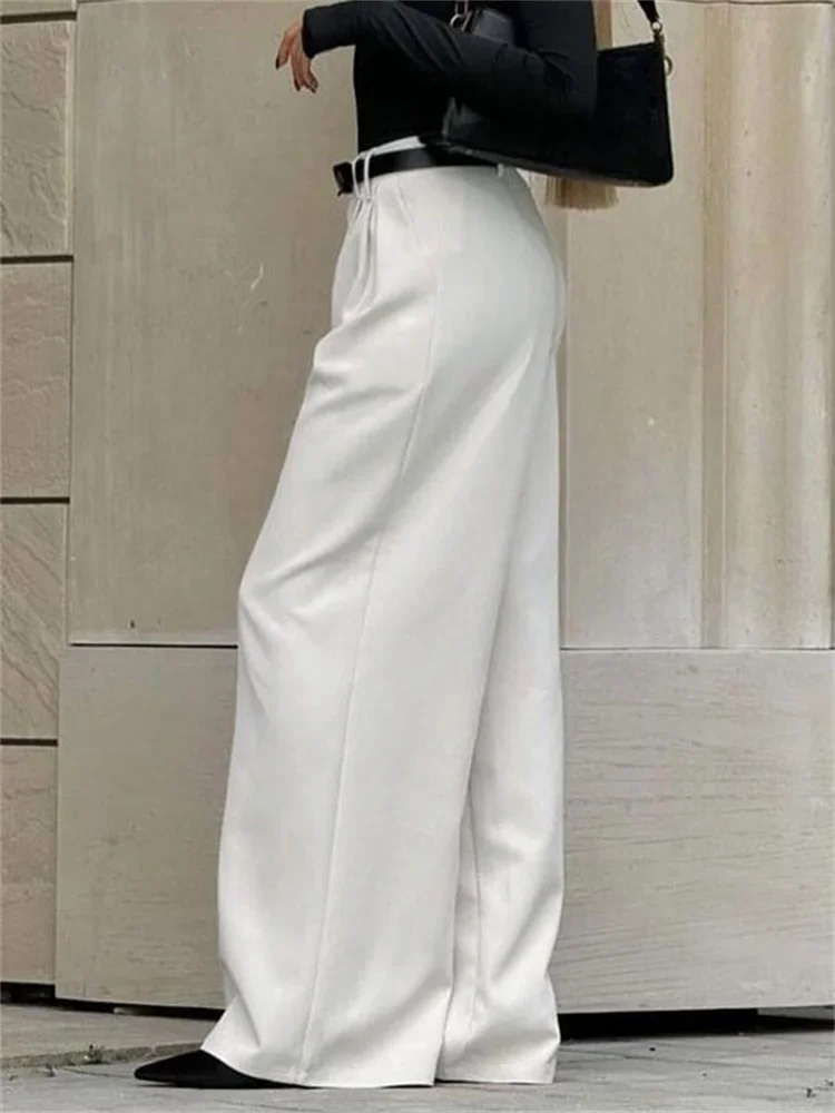 2025 Loose High Waist Wide Leg Women Pants Casual Pocket Patchwork Solid Fashion Commute Elegant Trousers Ladies Straight Legg