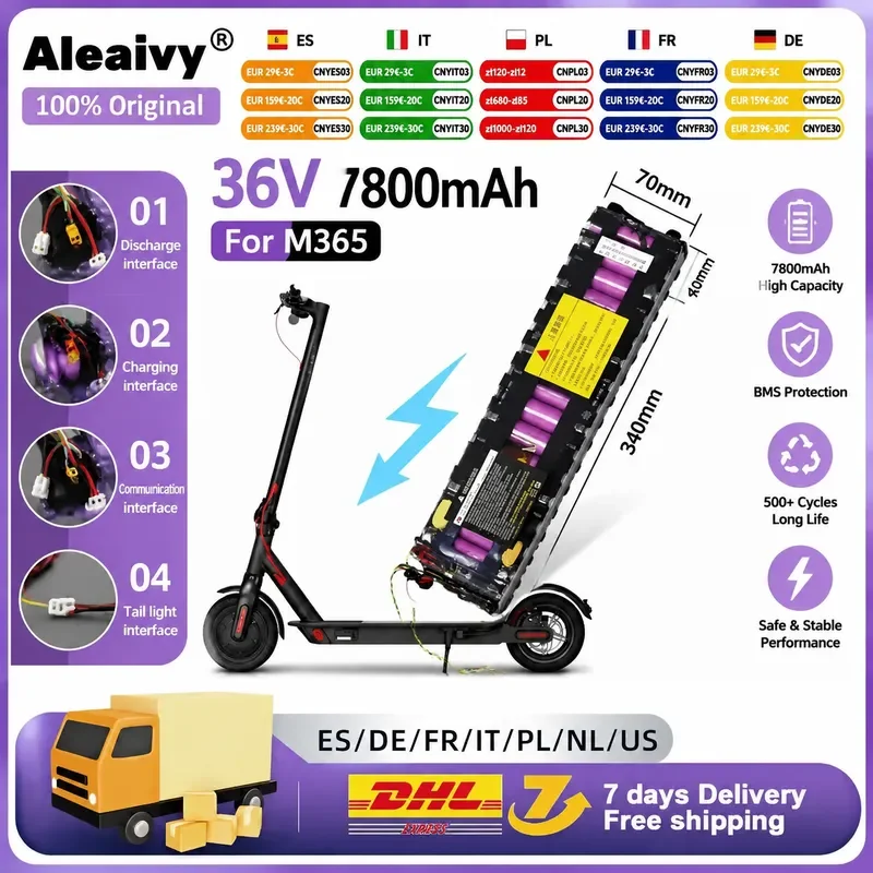 36V 7.8Ah Li-ion Battery Pack for MiJia M365 Electric Scooter 60km Range Waterproof Bluetooth Communication Replacement