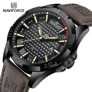 Naviforce Pria Olahraga Militer Quartz Kalender Jam Tangan untuk Pria Bisnis Kulit Tahan Air Pria Clock Relogio Masculino 8 jam penjualan terbaik merah - №