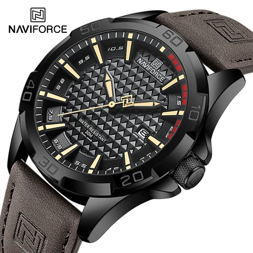NAVIFORCE, reloj de pulsera deportivo informal para hombre con calendario de cuarzo militar para hombre, reloj de negocios de cuero resistente al agua para hombre, reloj Masculino
