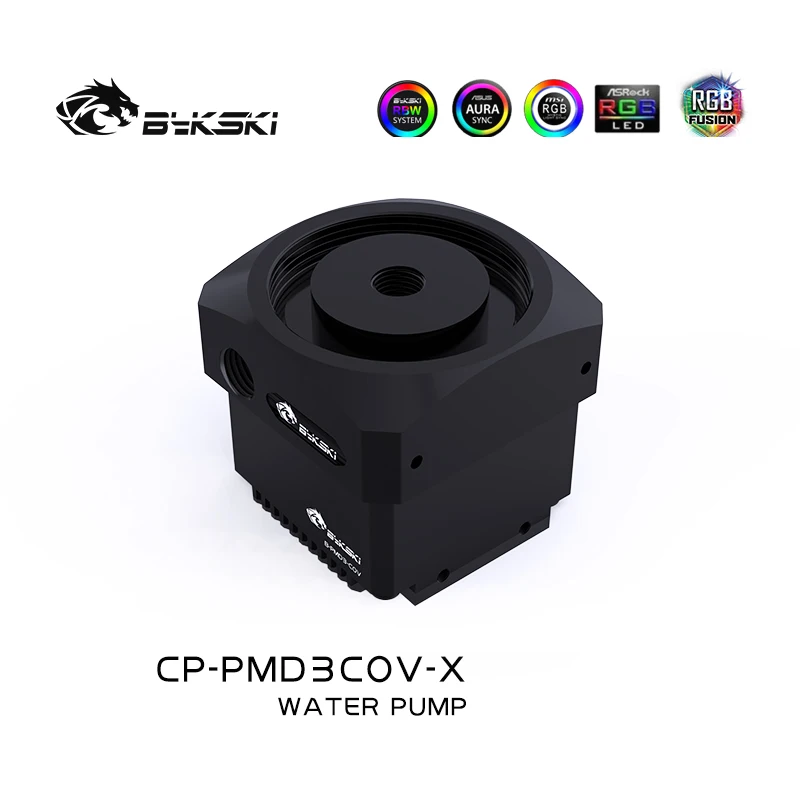 Pompa Bykski DDC z podświetleniem A-RGB PWM, maksymalny przepływ 600 l/h, maksymalny wysięgnik 6 metrów, maksymalna prędkość 5000 obr./min, model CP-PMD3COV-X