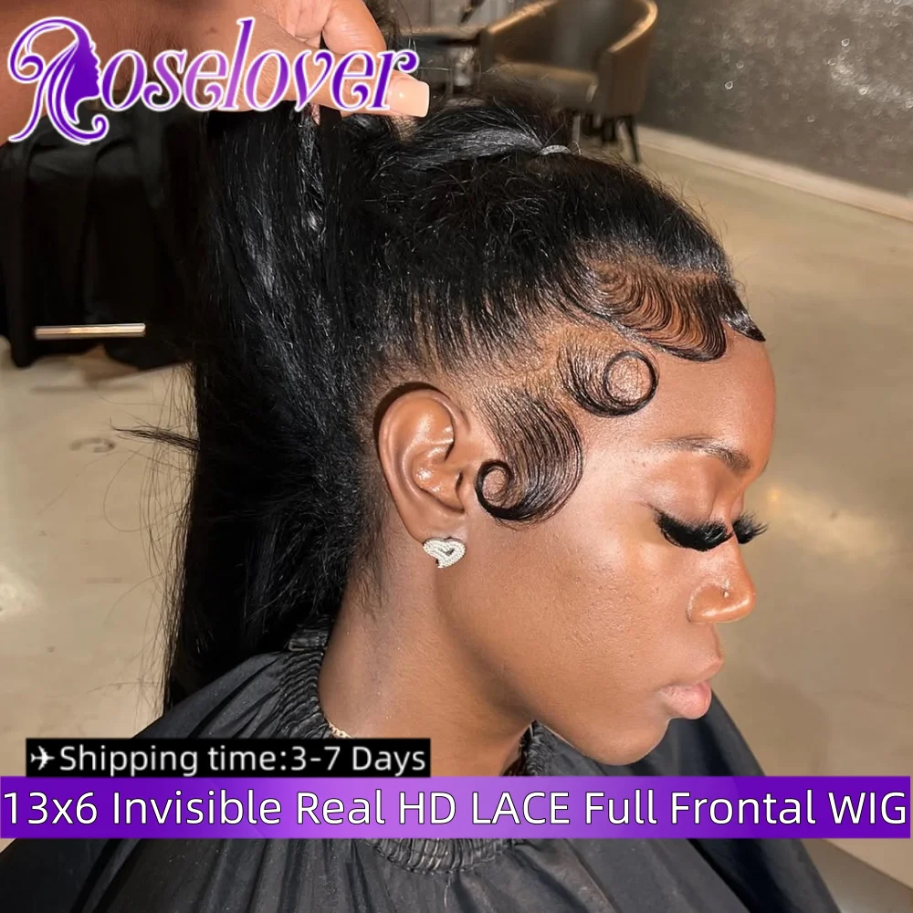 

ROSELOVER 34Inch 13x6 Real HD Lace Full Frontal Wig Super Melt Skins Straight Wig 250% Density Human Hair for Black Woman