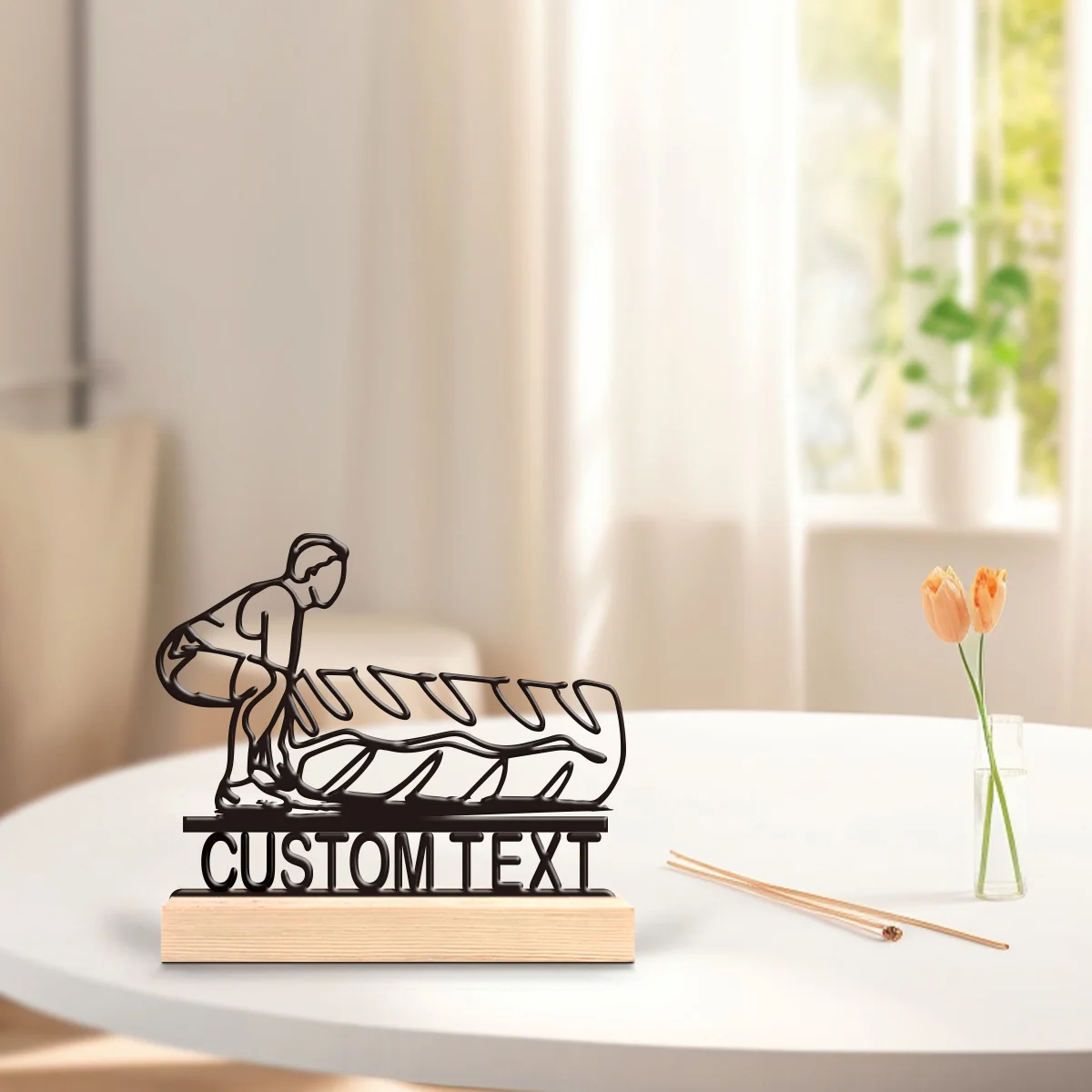 1pc Customizable Wrought Iron Desktop Decoration Custom Name Equipped with Wooden Base Room Decorations, Bar Counter Decorations