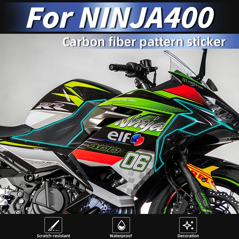

Подходит для Kawasaki NINJA 400, декоративные наклейки на тело из углеродного волокна, всепогодные защитные модификационные детали