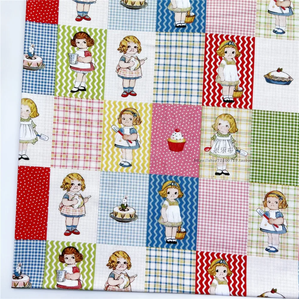 110CM Width Cartoon Girl Print Cotton Sewing Fabric By Meter DIY Quilting Needlework Material Sewing Dress Kids Clothes Fabrics