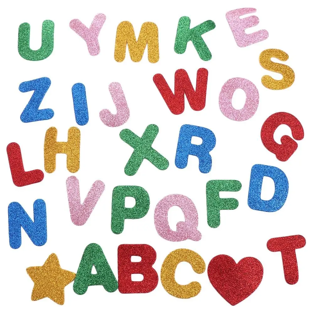 A-Z Letters Foam Letter Sticker Wall Decals Decoration Glitter Alphabet Sticker Colourful Sponge Alphabet Learning Sticker