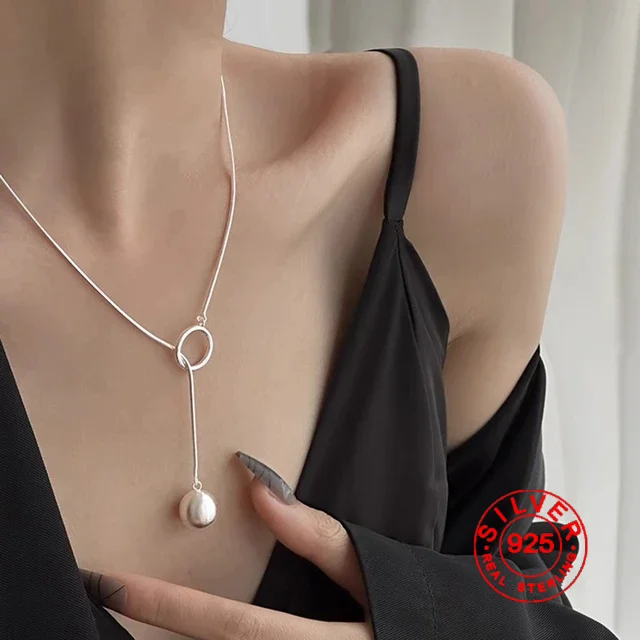 Collier en forme de boule simple géométrique pour femme, argent regardé 925, bijoux fins de fiançailles réglables, fête de mariage, cadeau d'anniversaire