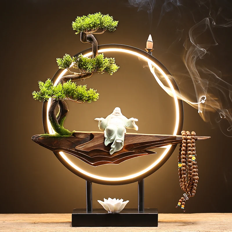 

Ramadan Decoration Incense Burner Mountain Waterfall Smoke Ceramic Burner Backflow Humidifier Vape For Steam Incense Sticks