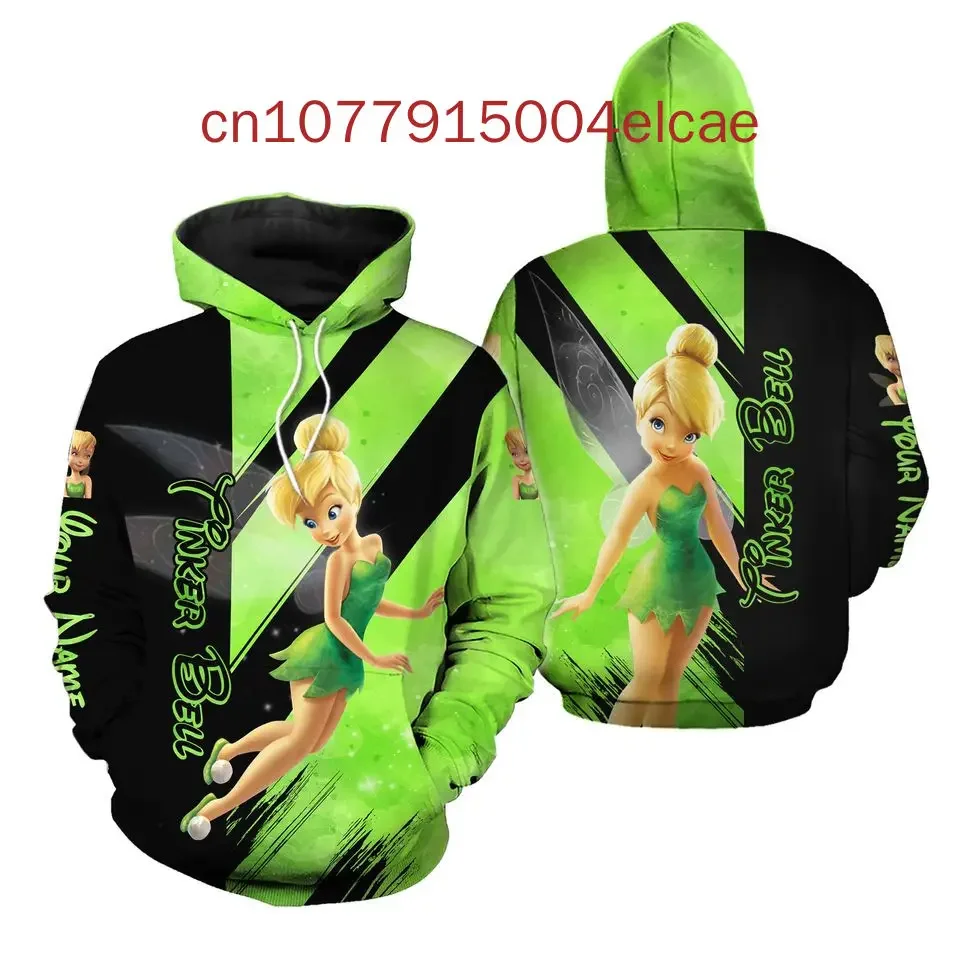 

Толстовка с капюшоном Disney Tinker Bell, уличная мода с 3D принтом Y2K, мужские и женские пуловеры с капюшоном