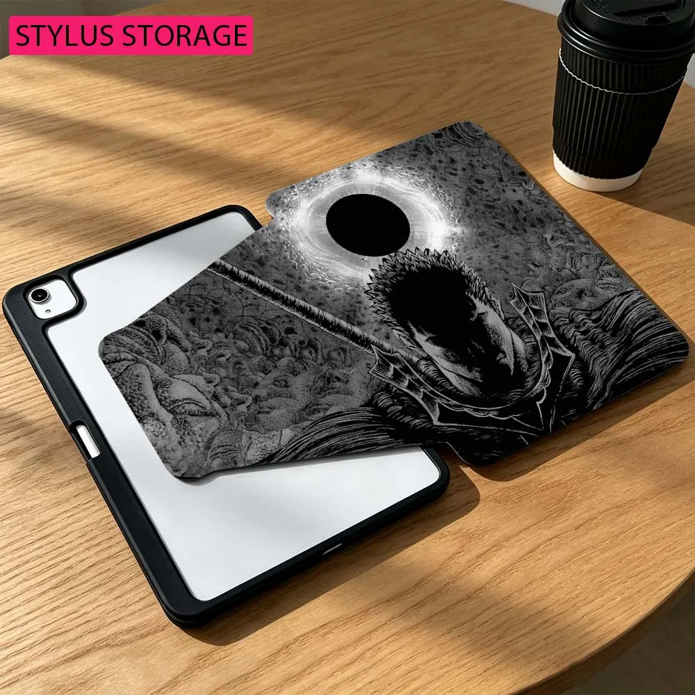 Anime B-Berserk For iPad Mini Pro Air 5 6 7 8 9 gen 11 10.5 8.3 9.7 7.9 10.9 inch 360° Rotation Pen slot Tablet Case