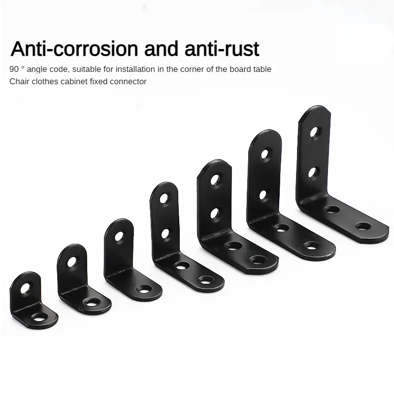 1pcs Black Angle Code Fixed Stainless Steel Thickened Iron Code 90-degree L-shaped Bracket Laminate Straight Piece Connector