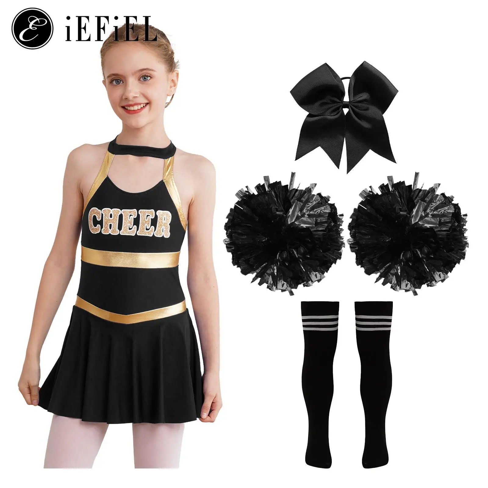 

Kids Girls Cheer Leader Costume High School Cheerleading Sport Uniform Complete Outfit Cosplay Fancy Dress for Halloween Party