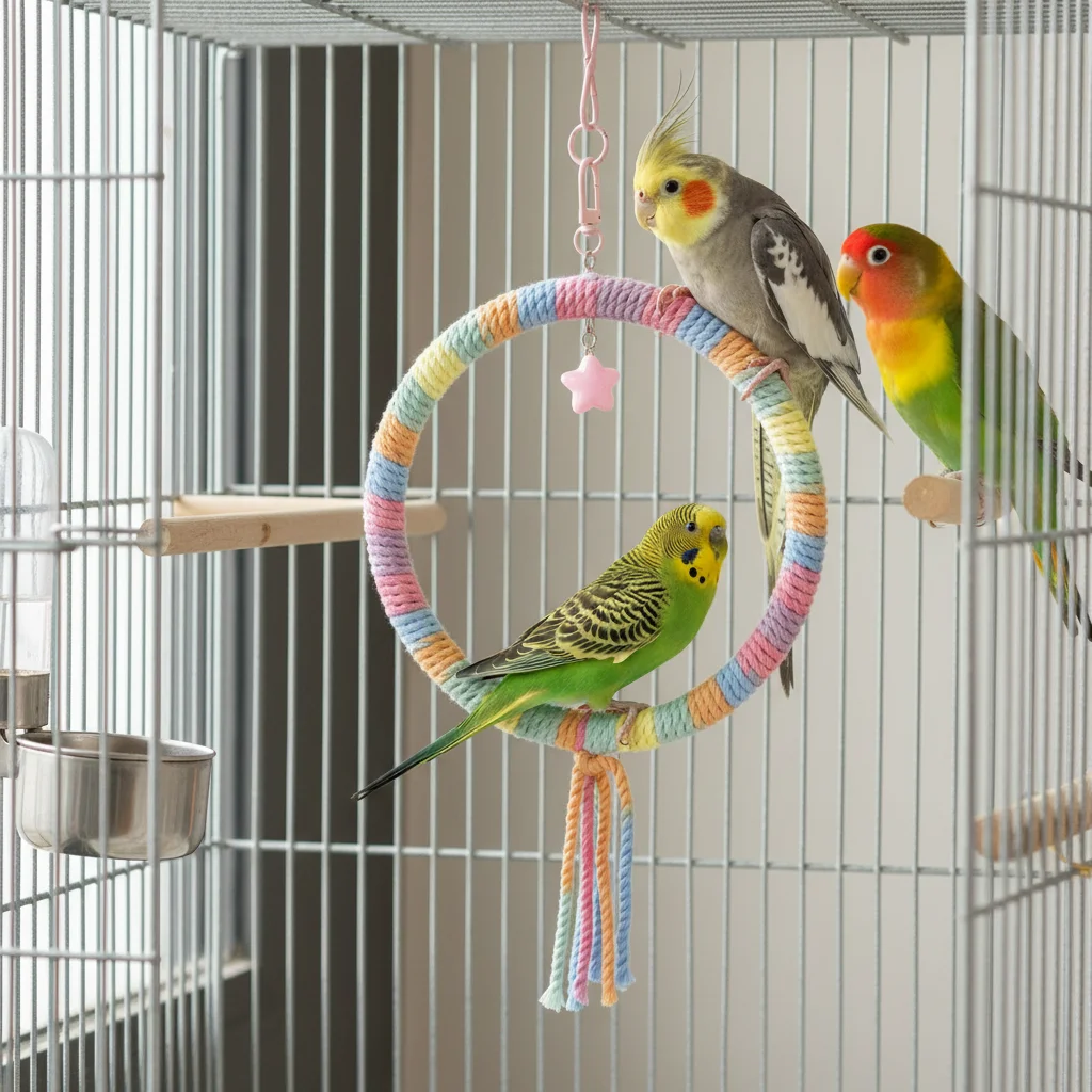 Cotton Rope Bird Swing Toy with Perch Bed Hammock for Cockatiel Budgie Parakeet Cage Accessories Playthhing Enrichment Activity