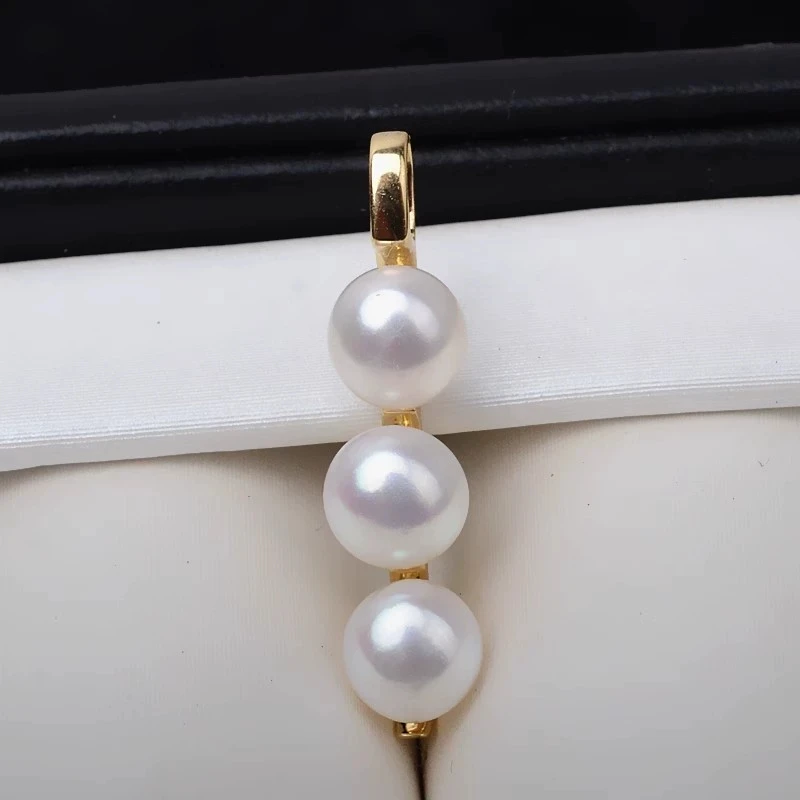 Real AU750 18K Gold Pendant Mountings Findings Jewelry Settings Accessories Base Parts for 6-7mm Pearls Beads Stones