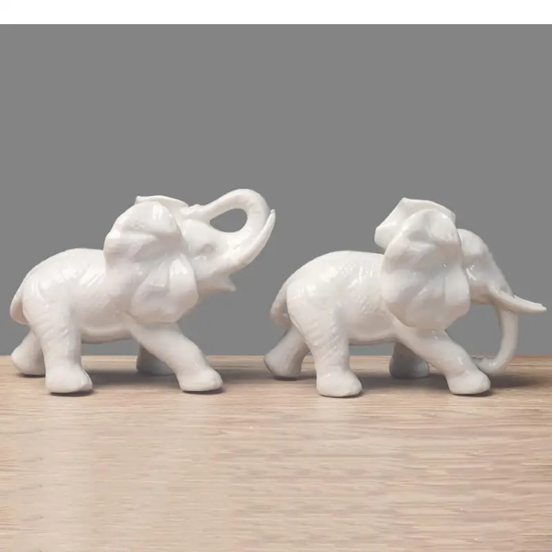 

Ceramics Sculpture Statue Elephant Shape Ornament 2 Piece Sets Creative Household Living Room Desktop Crafts Statues Decorations