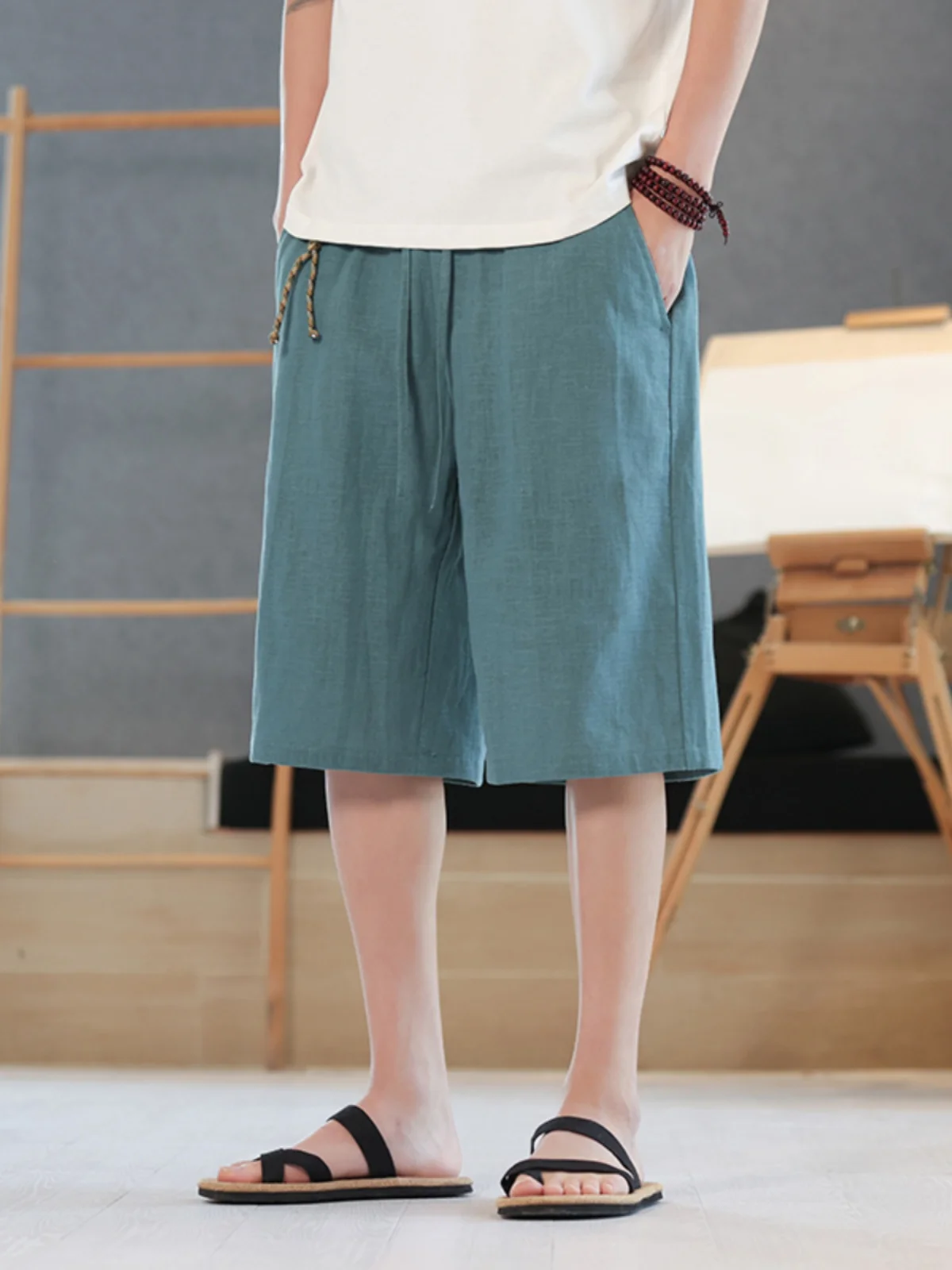 

Мужские высококачественные льняные брюки-шорты, летние, из хлопка и льна, прямого кроя, свободные, дышащие, повседневные, молодежные, модные