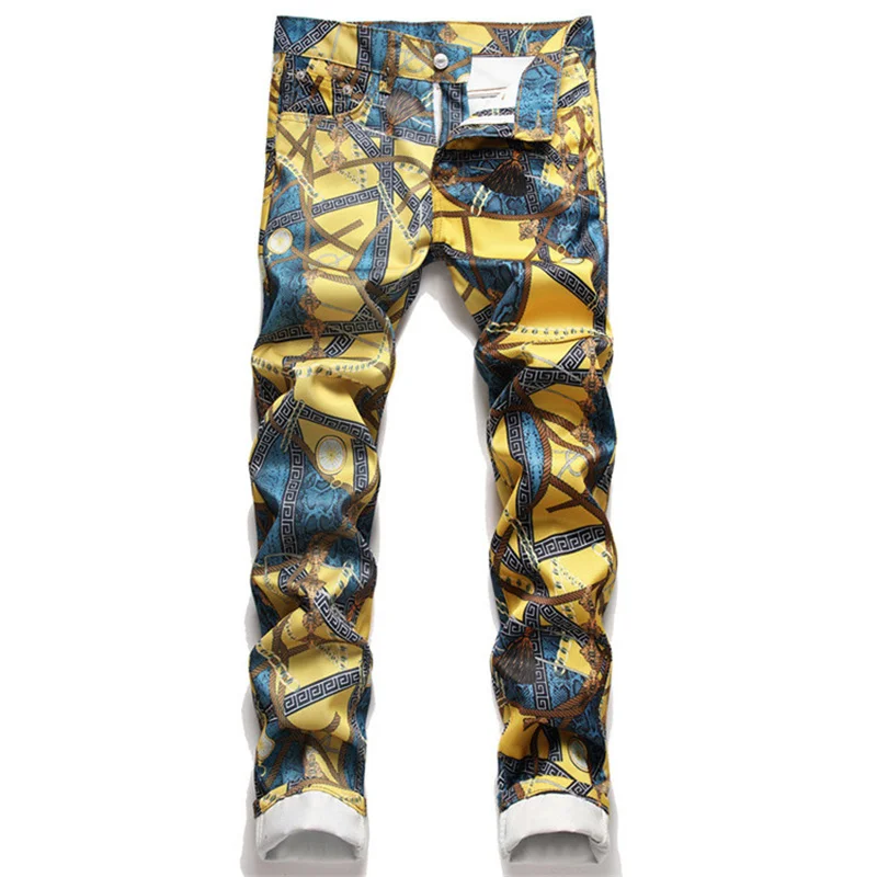 

New Digital Printed Jeans Men's Slim Fashion Pencil Trousers Mid-rise Casual Hip Hop Street Wear Hight Quality Brand Denim Pants