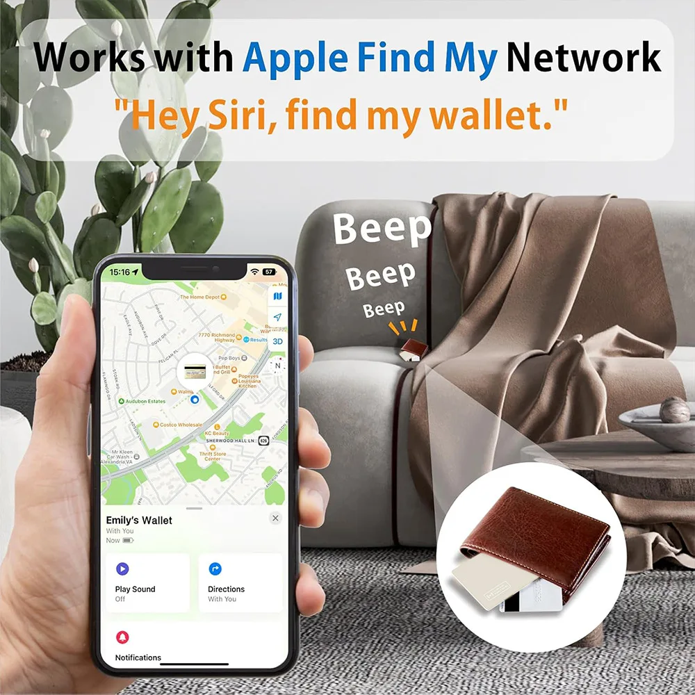 Cienki lokalizator AirTag w kształcie karty, 1,6 mm, ładowalny, kompatybilny z funkcją Find My (tylko iOS), lokalizator do bagażu. — zdjęcie produktu 2