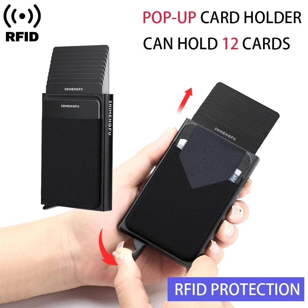 Mode automatische Flip-Card-Seite Push Herren Karten halter Hülle große Kapazität 12 Karten Slot Metall karten Box Aluminium Anti-Diebstahl