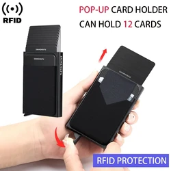 Fashion Automatic Flip Card Side Push Men's Card Holder Sleeve Large Capacity 12 Cards Slot Metal Cards Box Aluminum Anti-theft