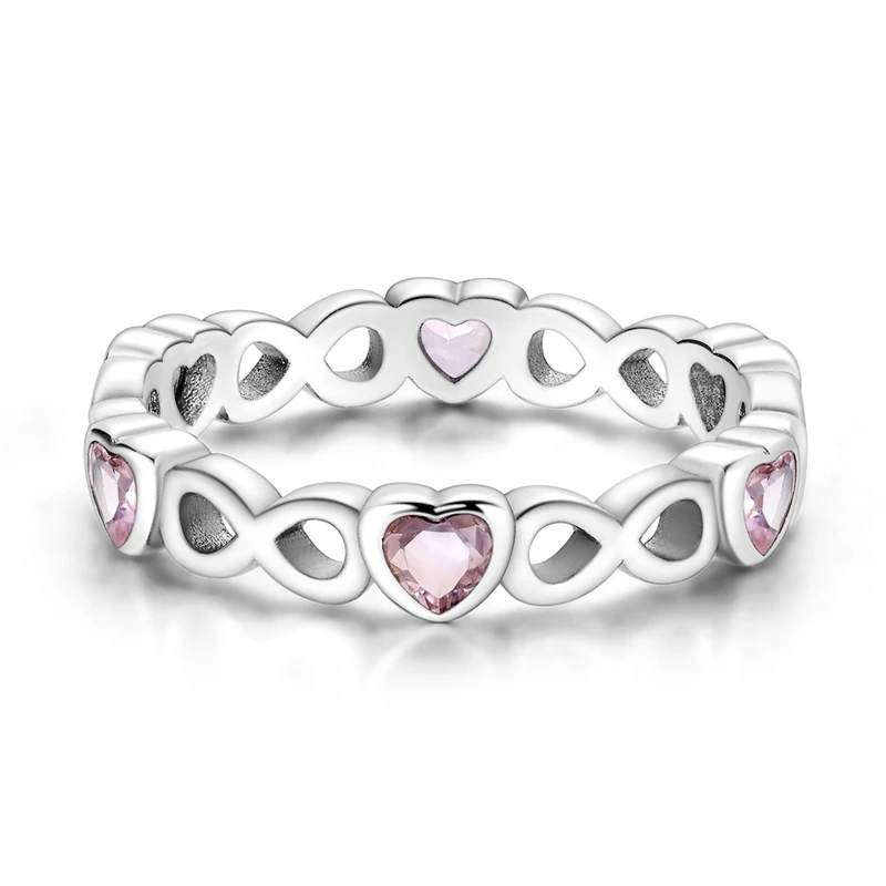 

Original 925 Sterling Silver Sparkling Golden Eternal Love Pink Zircon Ring For Women Girls Jewelry Birthday Anniversary Gifts
