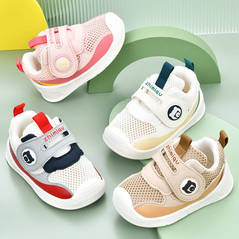 Zapatos transpirables de verano para niños pequeños, Zapatillas de malla de aire a la moda para bebés y niñas, zapatillas antideslizantes de suela