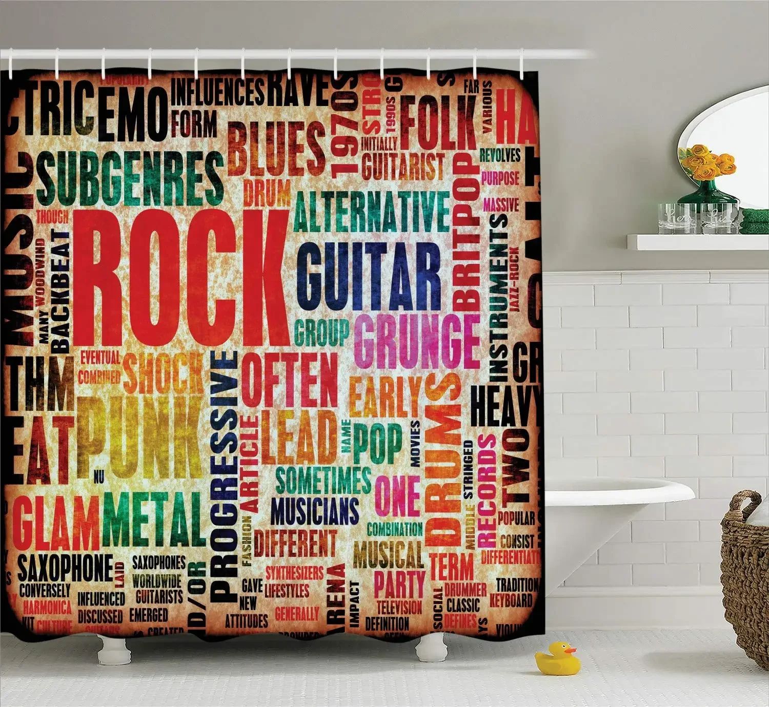 Retro Rock Roll Lettering Grunge Distressed Colors Back Then Sound Music Theme Red Orange