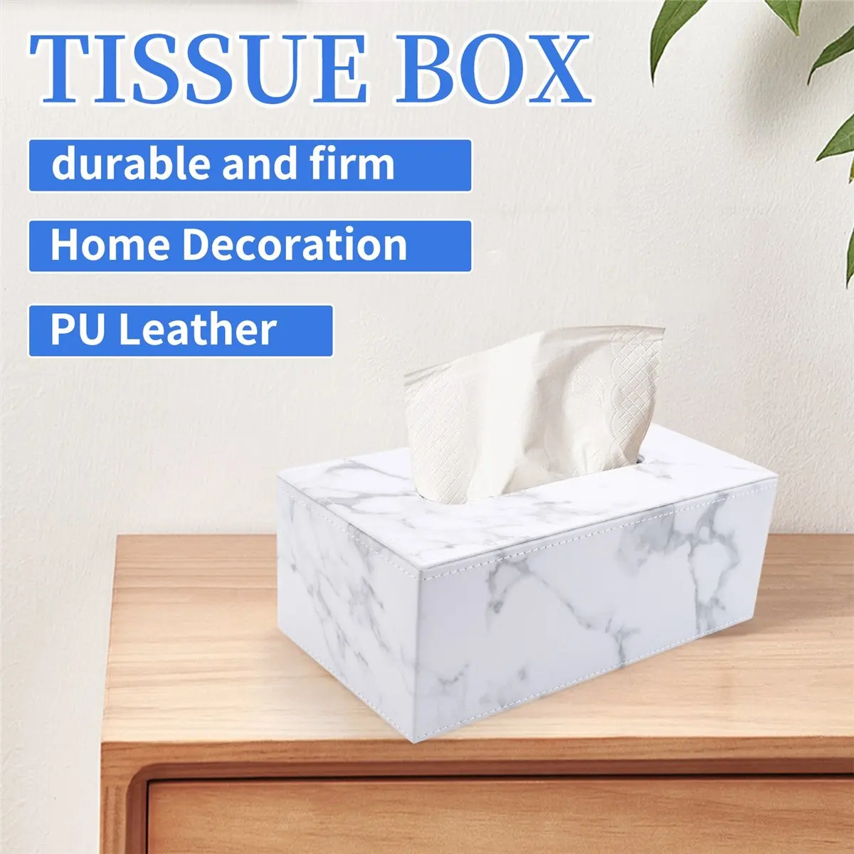 ABFS Rectangular Marble PU Leather Tissue Box Cover Napkin Holder Paper Towel Dispenser Container for Home Car Decor