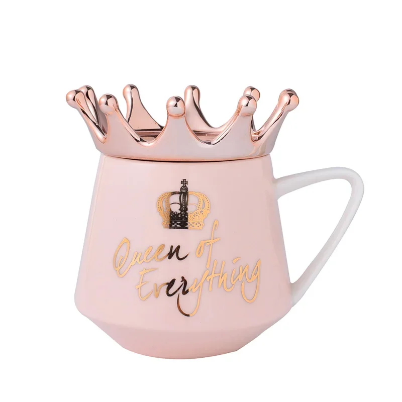 Creative Crown Mug,Multi Color mugs with spoon lid Coffee Milk Cup Cute Ceramic Mug 300ml Capacity Water Cups X-Mas Gift