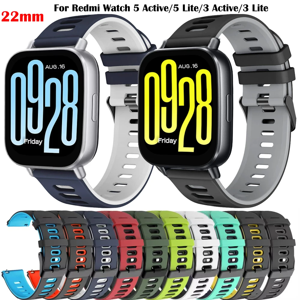 Для Redmi Watch 5 Active/3 Active 22 мм силиконовый браслет Correa для Xiaomi Redmi Watch 5 Lite/3 Lite мягкий спортивный ремешок
