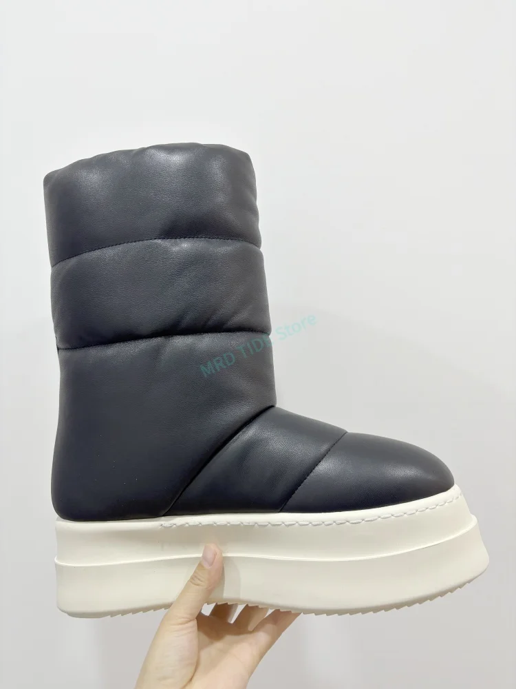 

Brand Men Boots Genuine Leather Sheepskin Platform Increasing Warm Snow Women Shoes Owen Vintage Luxury Designer Sneakers