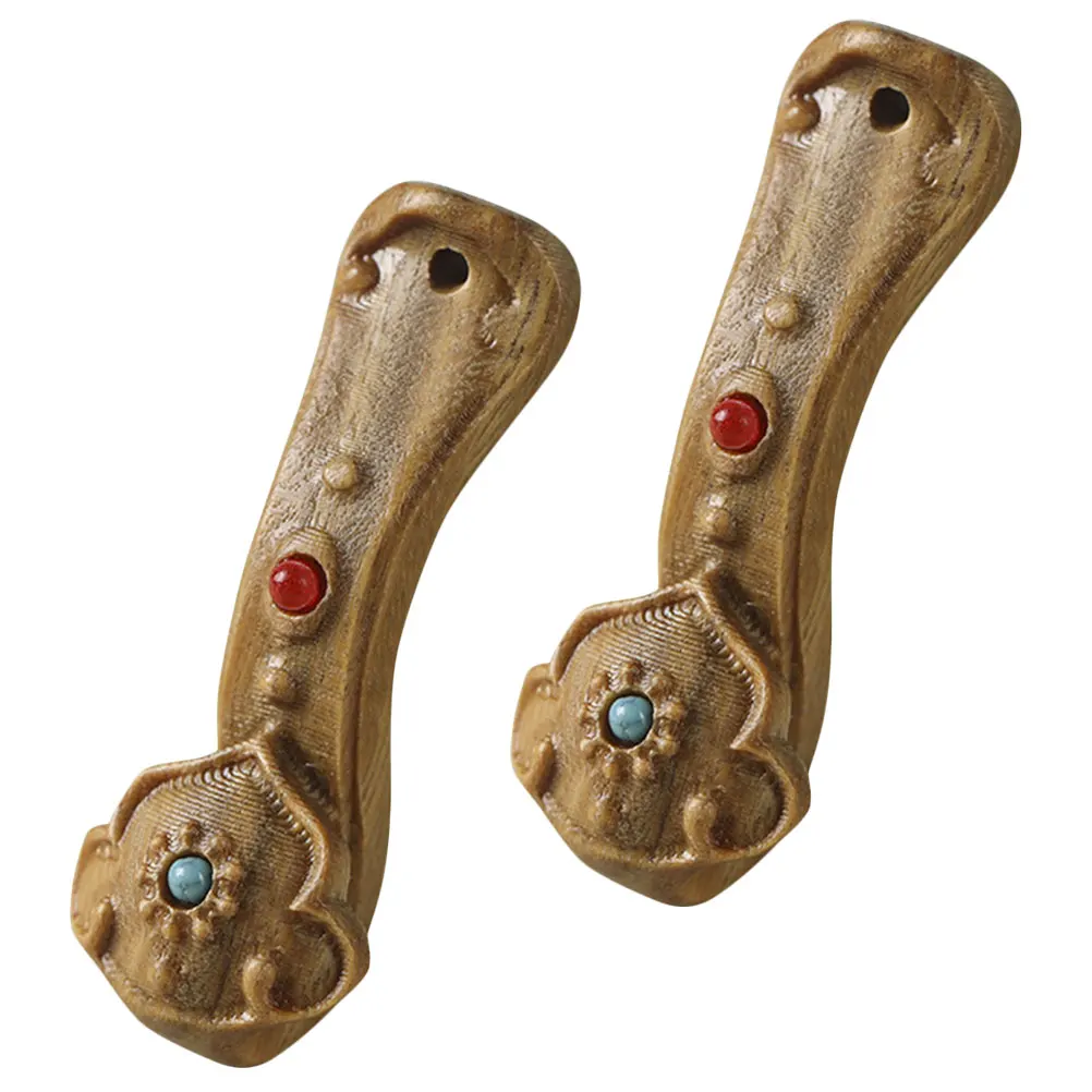 

2 Pcs Wooden Ruyi Ornaments Shaped Charms Pendant Keychain DIY Decorations Chinese Retro Style Wood Craft Hanging Decor