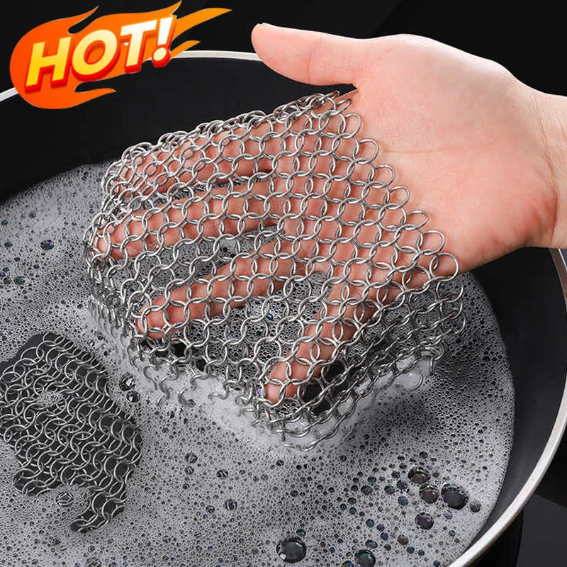 316 Stainless Steel Kitchen Cleaning Ring Stainless Steel Cleaner  Dishwashing Brush Reusable Washing Net Cleaning Tool For Home