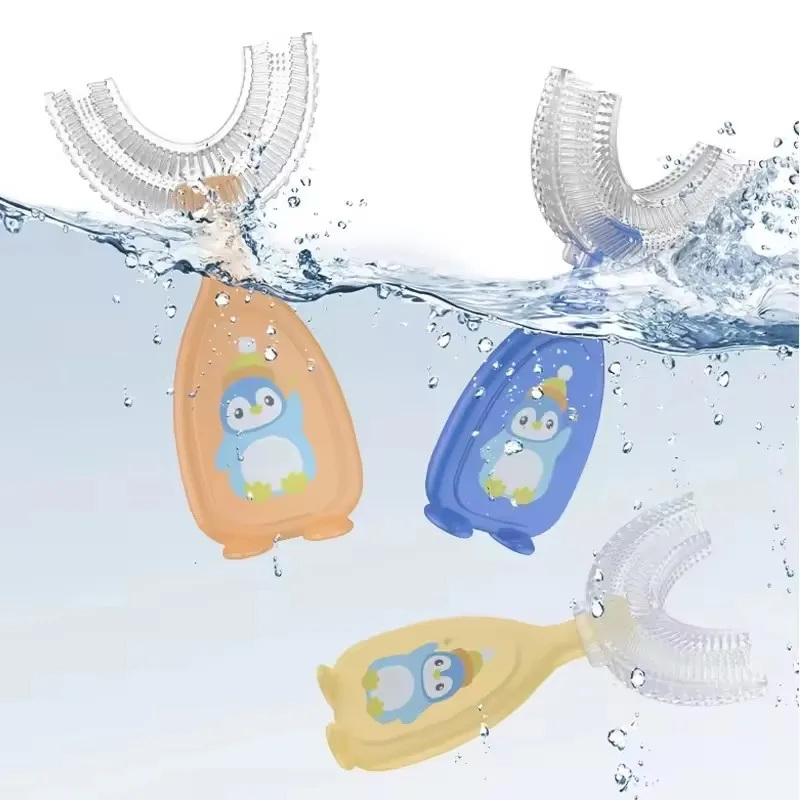 Cepillo de dientes en forma de U de 360 grados para niños, cepillo de silicona suave para la salud, cuidado de los dientes, limpieza bucal, blanqueamiento dental impermeable